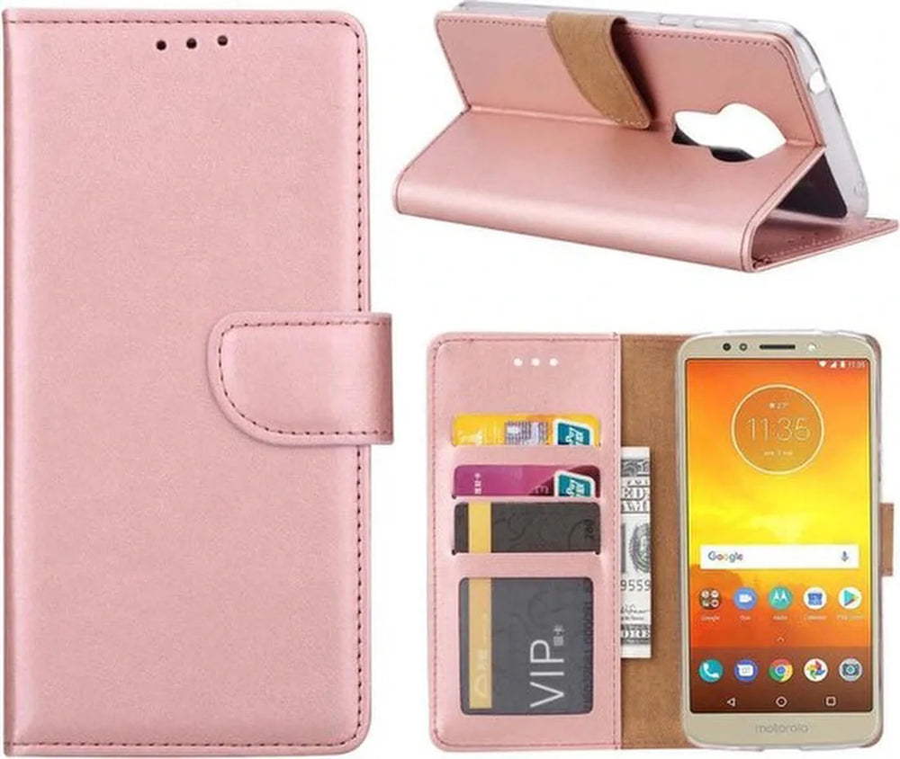 Motorola E5 Hoesjes – Portemonnee Bookcase – Pasjeshouder – Magneetsluiting – Roségoud-Ilumina Benelux