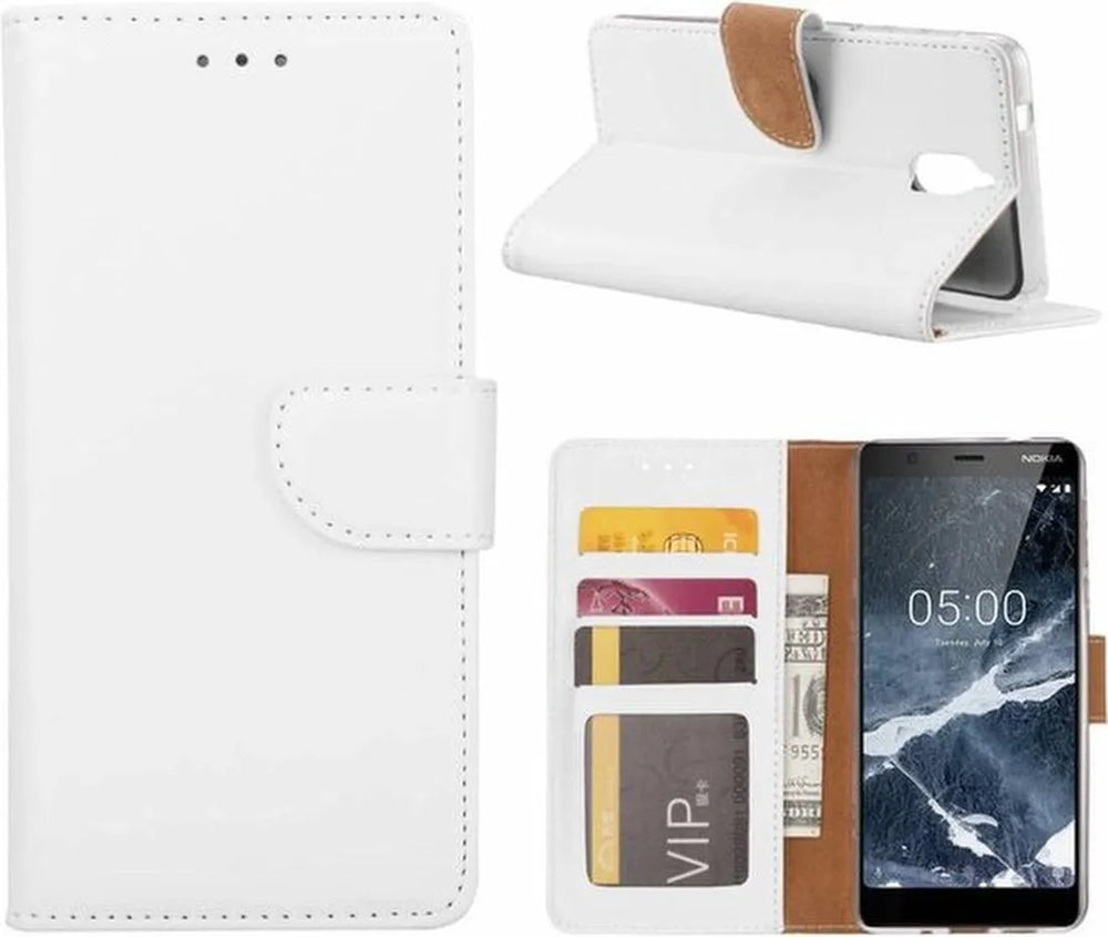 Nokia 5.1 Hoesjes – Bookcase Portemonnee Hoes – Pasjeshouder – Magneetsluiting – Wit-Ilumina Benelux