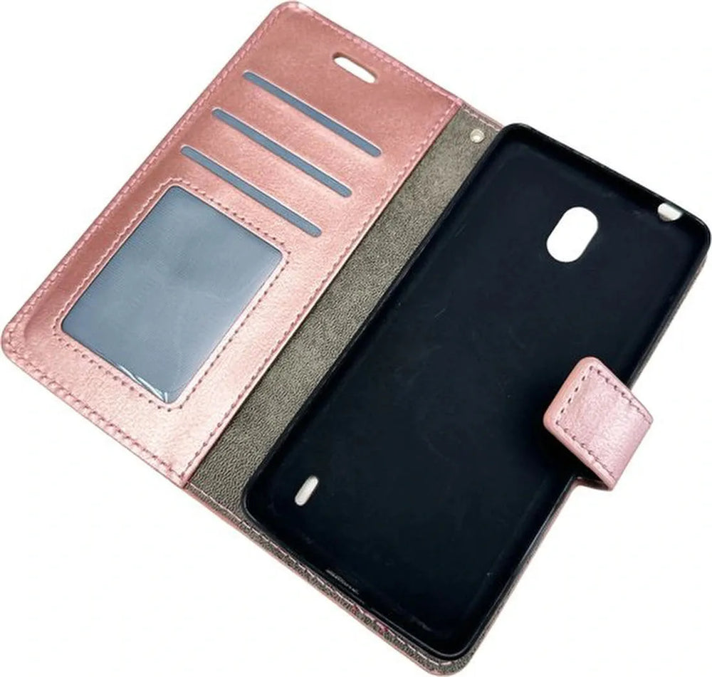 Nokia 2 Hoesjes – Bookcase Portemonnee Hoes – Pasjeshouder – Magneetsluiting – Roségoud-Ilumina Benelux