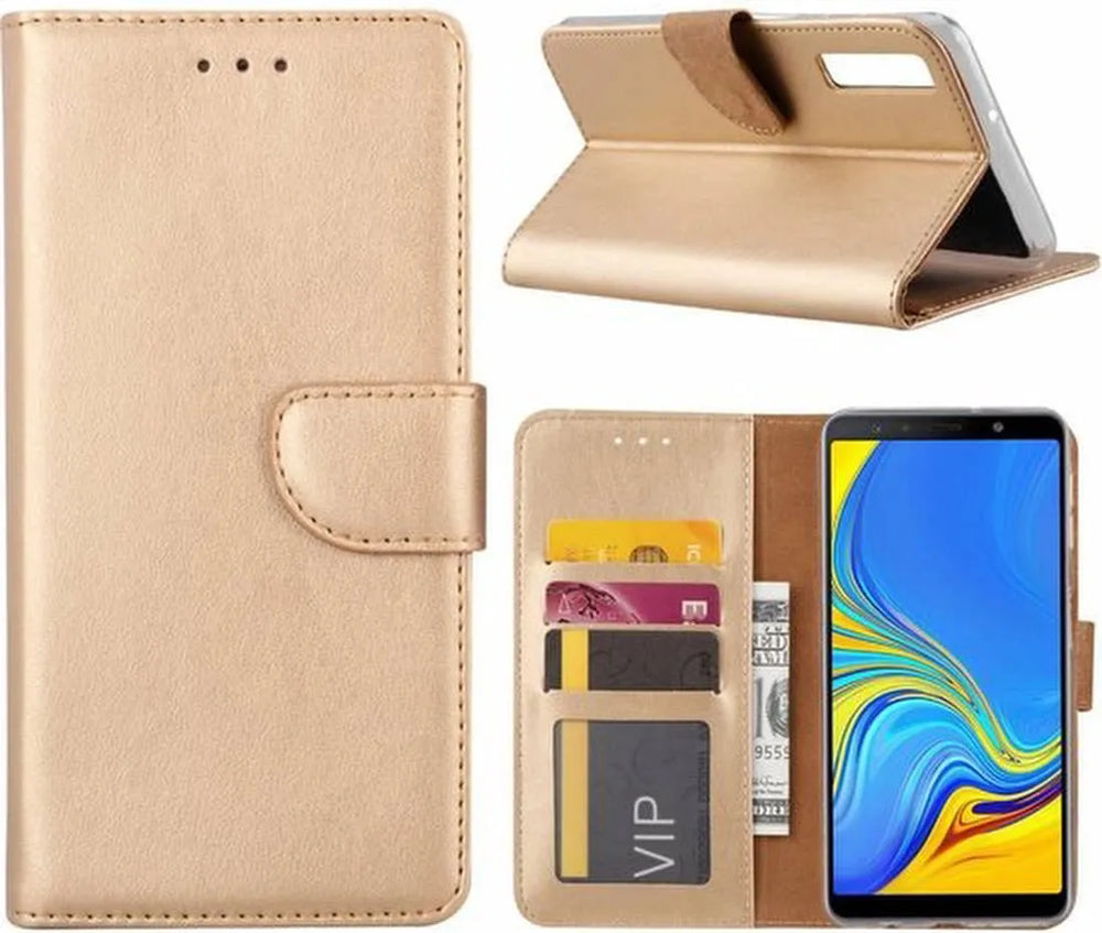 Samsung Galaxy A9 2018 Hoesjes – Bookcase Portemonnee Hoes – Pasjeshouder – Magneetsluiting – Goud-Ilumina Benelux