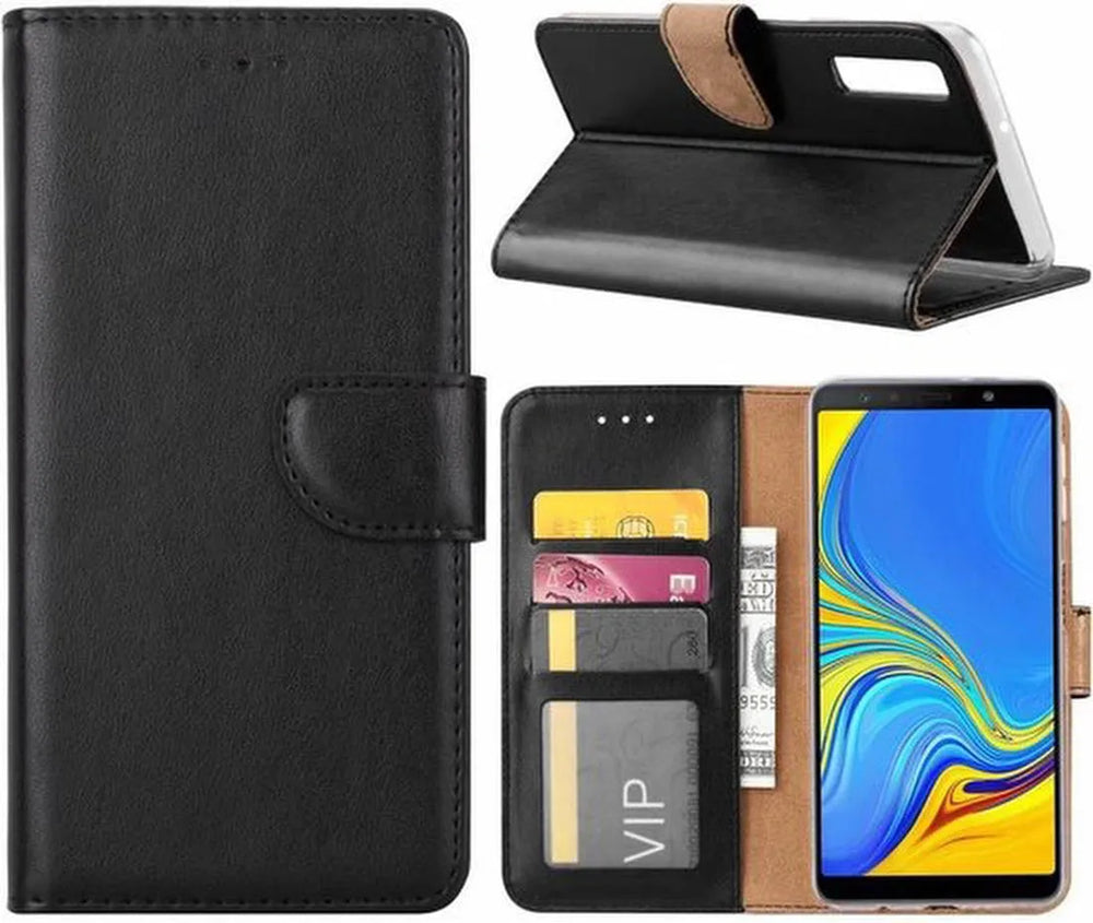Samsung Galaxy A9 2018 Hoesjes – Portemonnee Hoes – Pasjeshouder – Magneetsluiting – Zwart-Ilumina Benelux