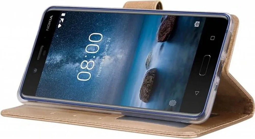 Nokia 6.1 Hoesjes – Bookcase Portemonnee Hoes – Pasjeshouder – Magneetsluiting – Goud-Ilumina Benelux