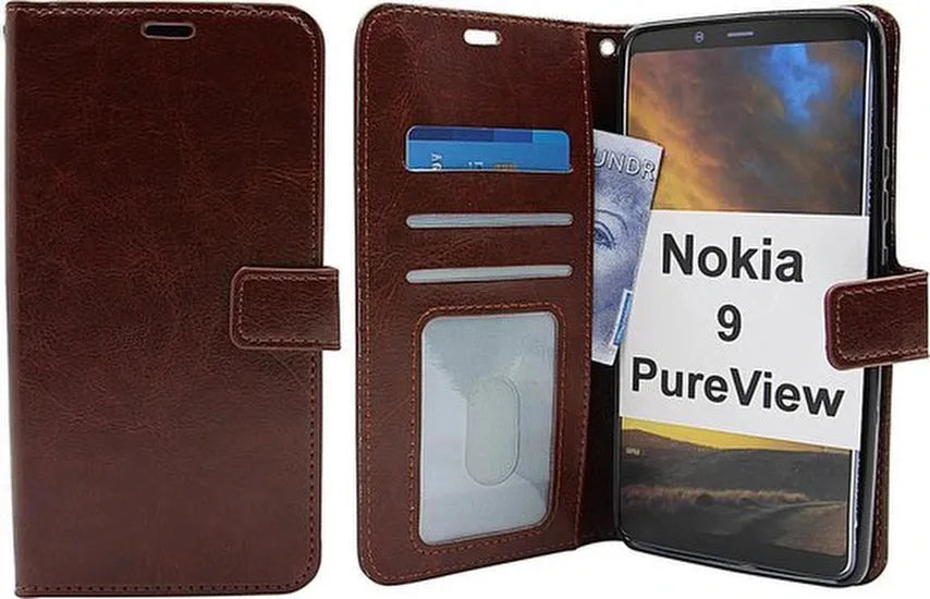 Nokia 9 PureView Hoesjes – Bookcase Portemonnee Hoes – Pasjeshouder – Magneetsluiting – Bruin-Ilumina Benelux