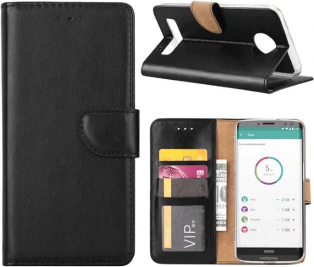 Motorola Moto Z3 Play Hoesjes – Portemonnee Hoes – Pasjeshouder – Bookcase – Zwart-Ilumina Benelux