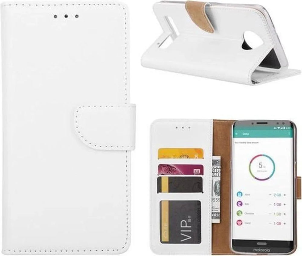 Motorola Moto Z2 Play Hoesjes – Portemonnee Hoes – Pasjeshouder – Magneetsluiting – Wit-Ilumina Benelux