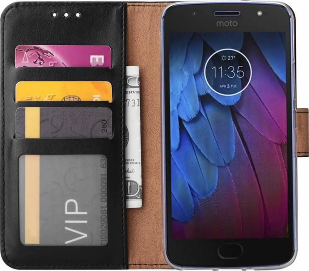Motorola Moto E4 Hoesjes – Portemonnee Hoes – Bookcase – Pasjeshouder – Zwart-Ilumina Benelux