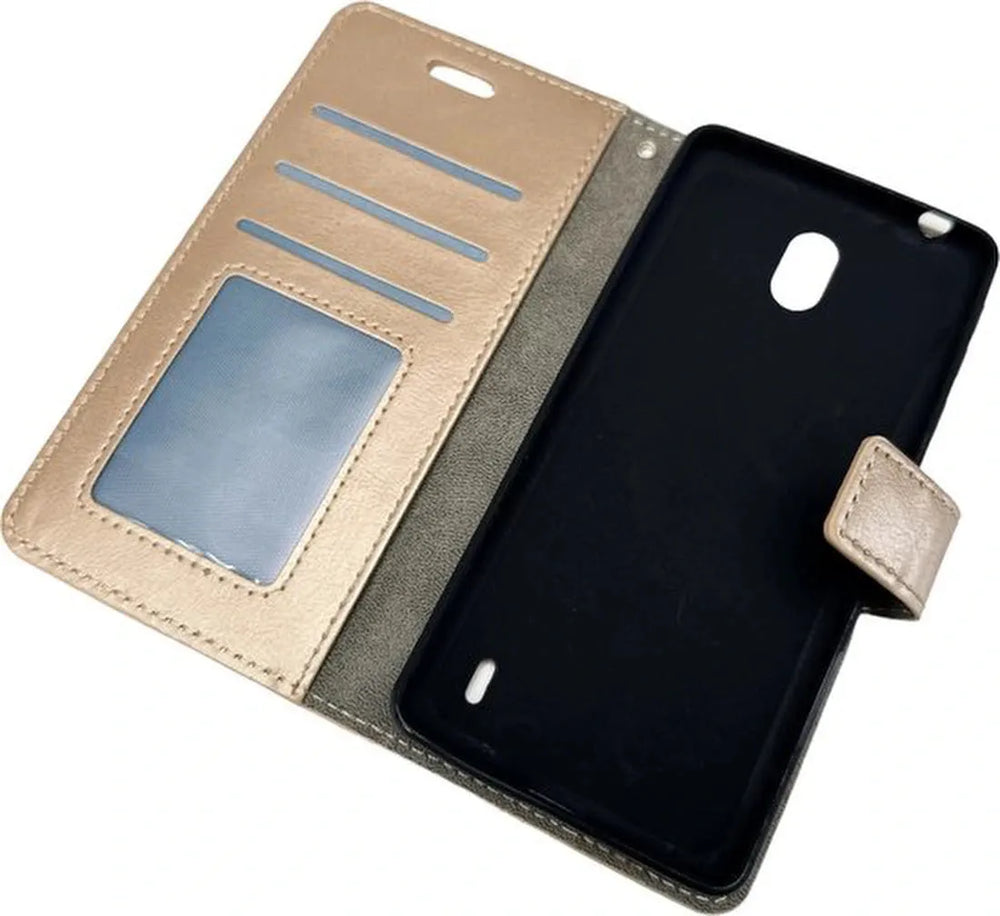 Nokia 2.1 Hoesjes – Bookcase Portemonnee Hoes – Pasjeshouder – Magneetsluiting – Goud-Ilumina Benelux