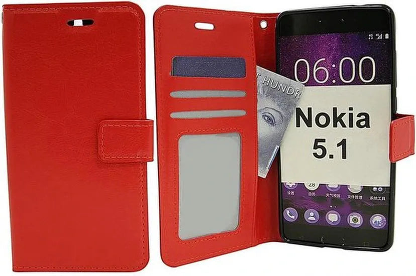 Nokia 5.1 Hoesjes – Portemonnee Hoes – Bookcase – Pasjeshouder – Rood-Ilumina Benelux