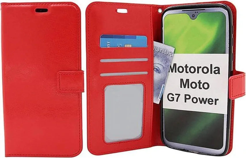 Motorola Moto G7 Power Hoesjes – Portemonnee Hoes – Pasjeshouder – Magneetsluiting – Rood-Ilumina Benelux