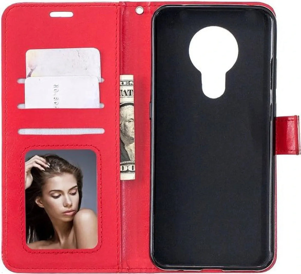 Motorola Moto G7 Power Hoesjes – Portemonnee Hoes – Pasjeshouder – Magneetsluiting – Rood-Ilumina Benelux