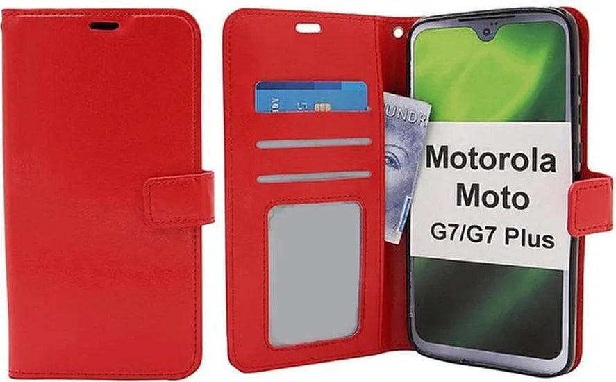 Motorola Moto G7 Plus Hoesjes – Portemonnee Bookcase – Pasjeshouder – Magneetsluiting – Rood-Ilumina Benelux