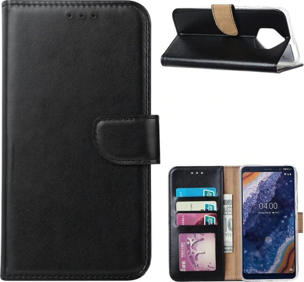 Nokia 9 PureView Hoesjes – Bookcase Portemonnee Hoes – Pasjeshouder – Magneetsluiting – Zwart-Ilumina Benelux