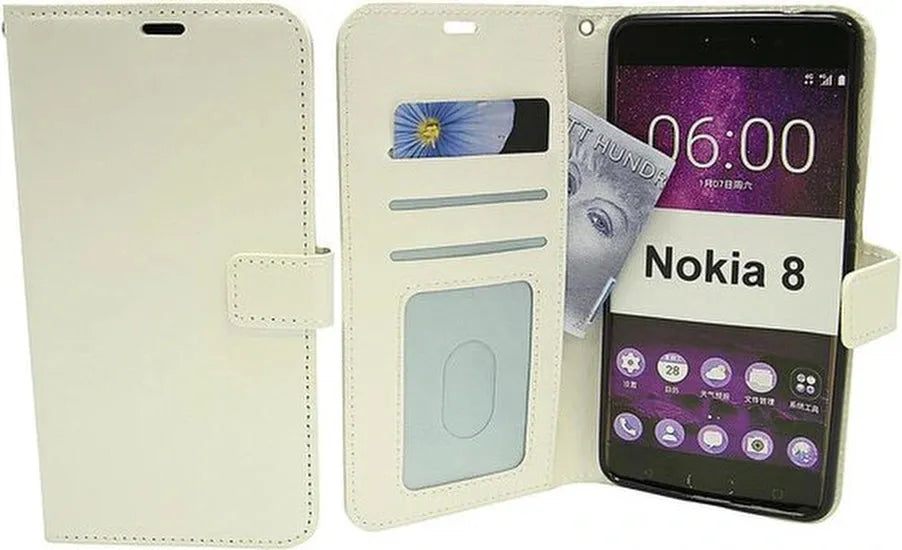 Nokia 8 Hoesjes – Bookcase Portemonnee Hoes – Pasjeshouder – Magneetsluiting – Wit-Ilumina Benelux