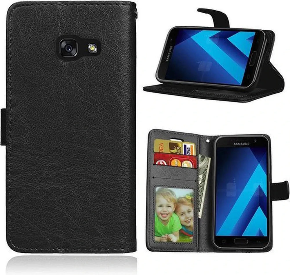 Samsung Galaxy A3 2017 Hoesjes – Portemonnee Hoes – Pasjeshouder – Magneetsluiting – Zwart-Ilumina Benelux