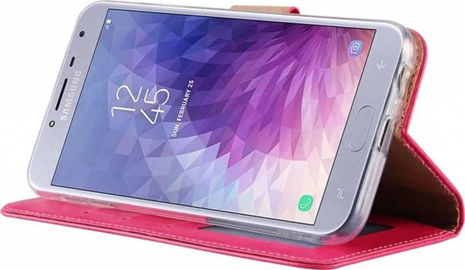 Samsung Galaxy J4 2018 Hoesjes – Portemonnee Hoes – Bookcase – Pasjeshouder – Roze-Ilumina Benelux