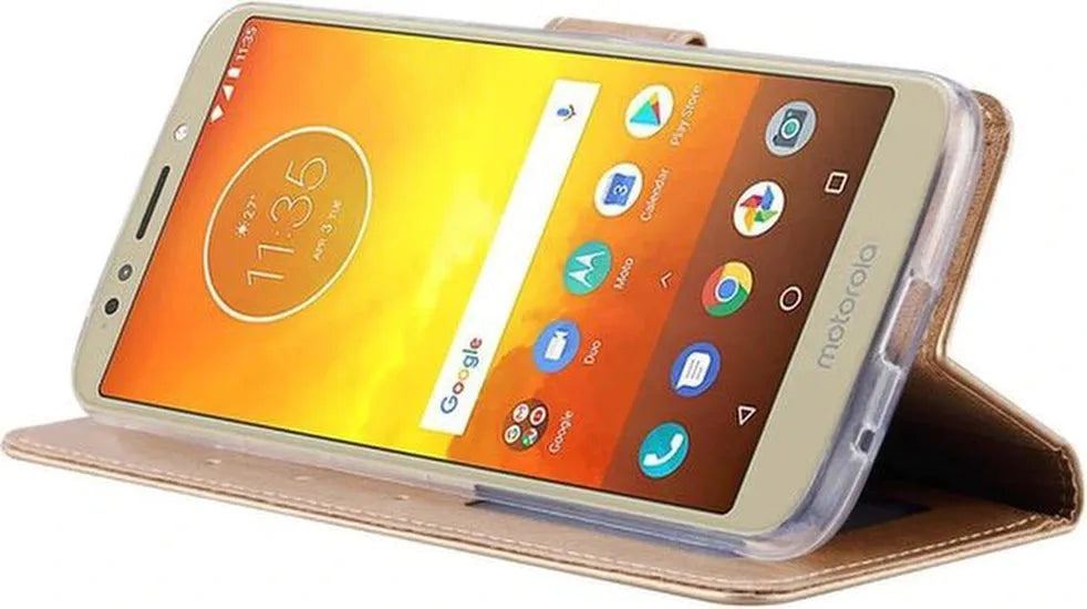 Motorola Moto E5 Hoesjes – Portemonnee Hoes – Pasjeshouder – Magneetsluiting – Goud-Ilumina Benelux