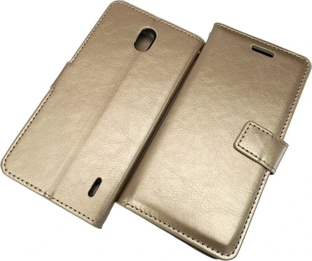 Nokia 2 Hoesjes – Bookcase Portemonnee Hoes – Pasjeshouder – Magneetsluiting – Goud-Ilumina Benelux