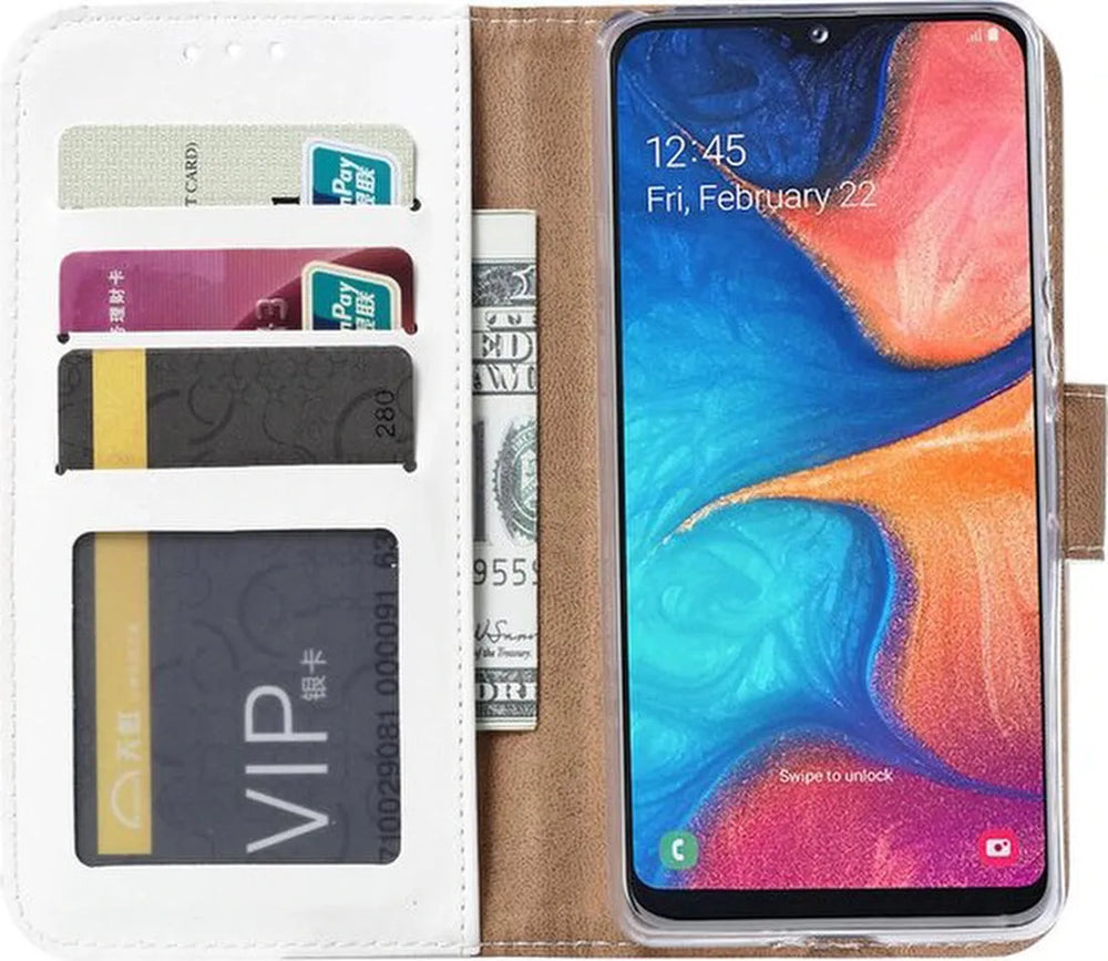 Samsung Galaxy A40 Hoesjes – Portemonnee Hoes – Pasjeshouder – Magneetsluiting – Wit-Ilumina Benelux