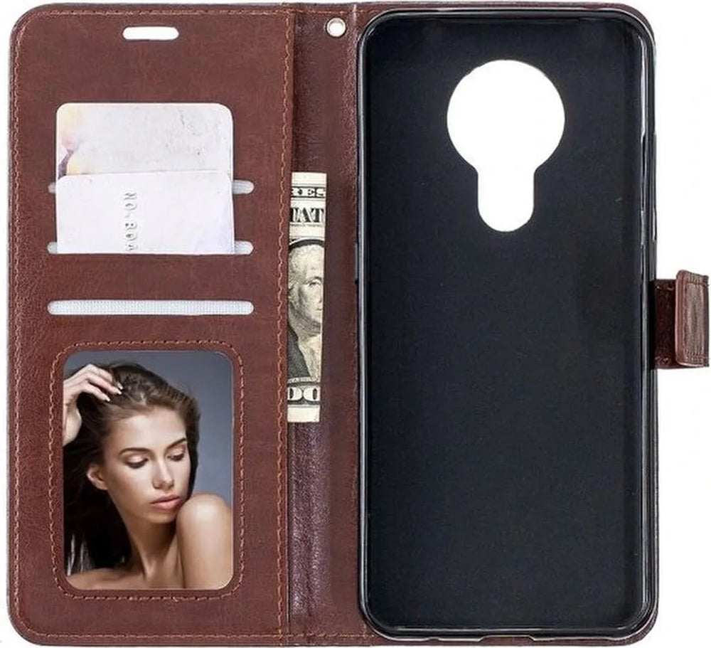 Motorola Moto G7 Power Hoesjes – Portemonnee Bookcase – Pasjeshouder – Magneetsluiting – Bruin-Ilumina Benelux