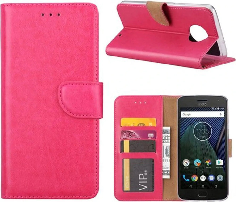 Motorola Moto G6 Play Hoesjes – Portemonnee Bookcase – Pasjeshouder – Magneetsluiting – Roze-Ilumina Benelux
