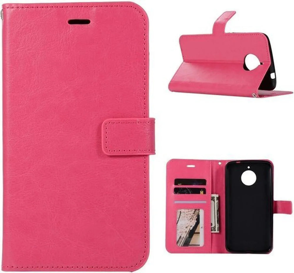 Motorola Moto E4 Hoesjes – Portemonnee Hoes – Pasjeshouder – Magneetsluiting – Roze-Ilumina Benelux
