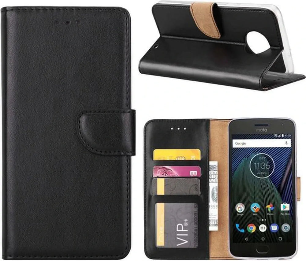 Motorola Moto G6 Play Hoesjes – Portemonnee Hoes – Pasjeshouder – Magneetsluiting – Zwart-Ilumina Benelux