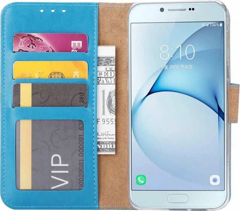 Samsung Galaxy A8 2018 Hoesjes – Portemonnee Hoes – Pasjeshouder – Magneetsluiting – Turquoise-Ilumina Benelux
