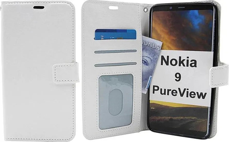 Nokia 9 PureView Hoesjes – Bookcase Portemonnee Hoes – Pasjeshouder – Magneetsluiting – Wit-Ilumina Benelux