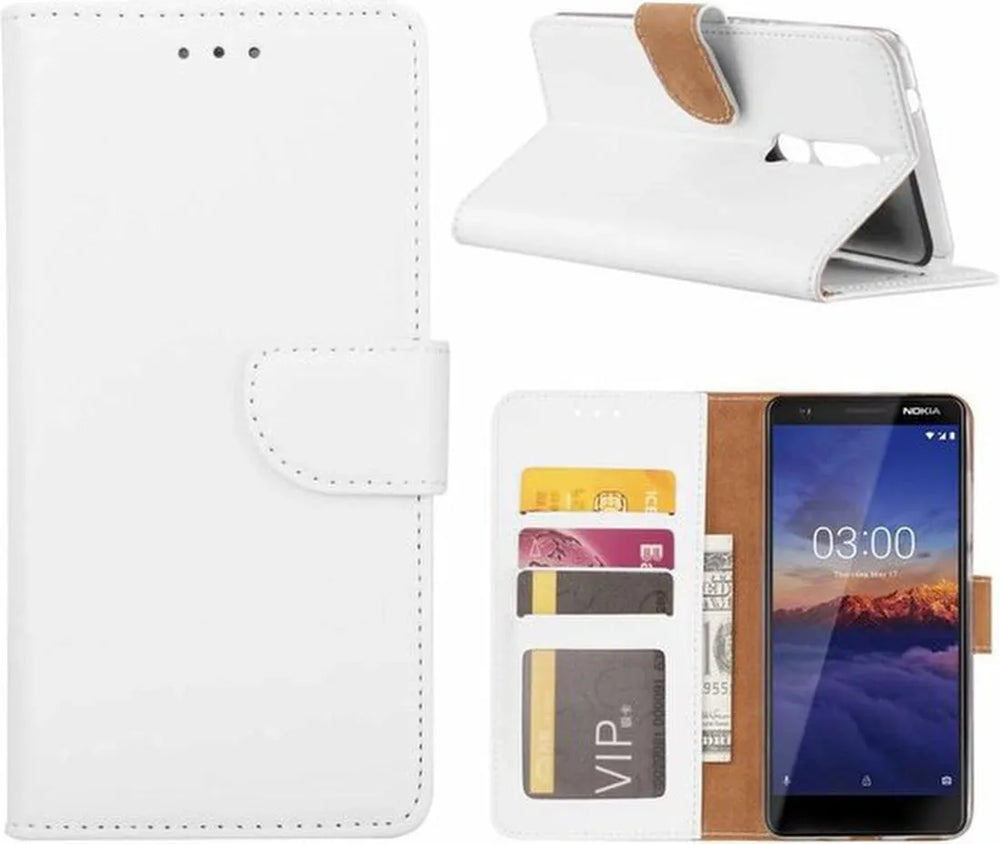 Nokia 3.1 Hoesjes – Bookcase Portemonnee Hoes – Pasjeshouder – Magneetsluiting – Wit-Ilumina Benelux