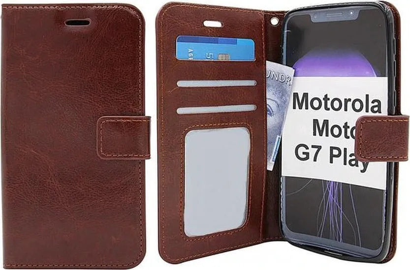 Motorola Moto G7 Play Hoesjes – Bookcase Portemonnee Hoes – Pasjeshouder – Magneetsluiting – Bruin-Ilumina Benelux