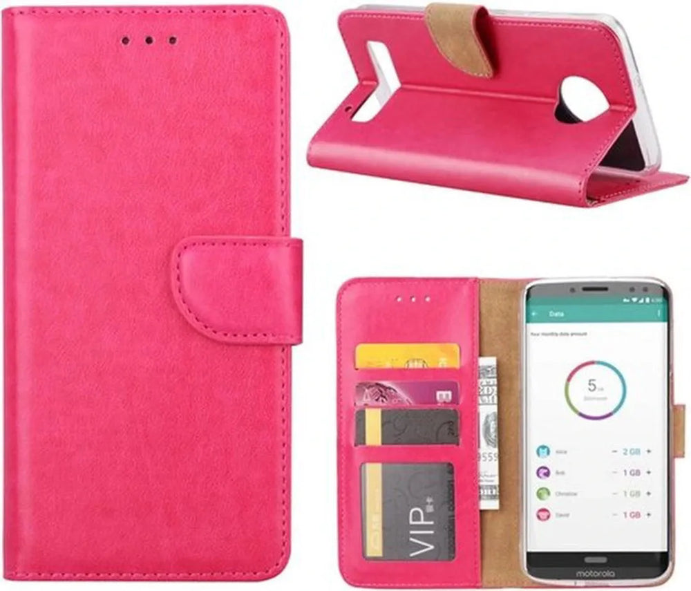 Motorola Moto Z2 Play Hoesjes – Portemonnee Bookcase – Pasjeshouder – Magneetsluiting – Roze-Ilumina Benelux