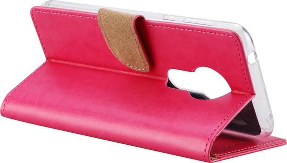 Motorola E5 Hoesjes – Portemonnee Hoes – Bookcase – Pasjeshouder – Roze-Ilumina Benelux
