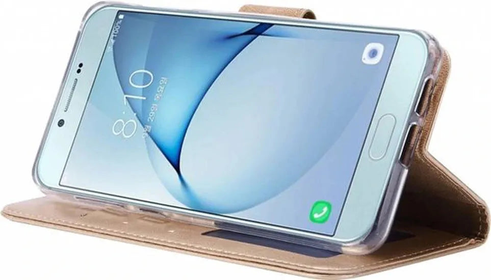 Samsung Galaxy A8 2018 Hoesjes – Portemonnee Hoes – Pasjeshouder – Magneetsluiting – Goud-Ilumina Benelux