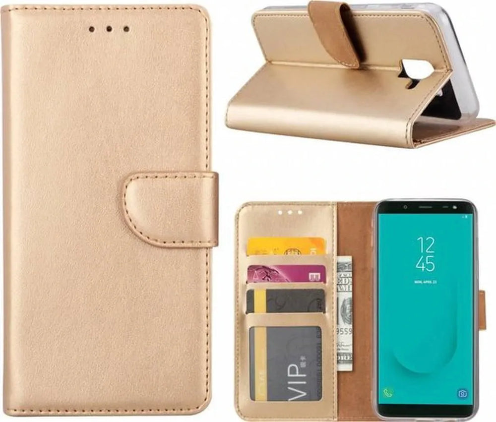Samsung Galaxy J6 2018 Hoesjes – Portemonnee Hoes – Magneetsluiting – Pasjeshouder – Goud-Ilumina Benelux