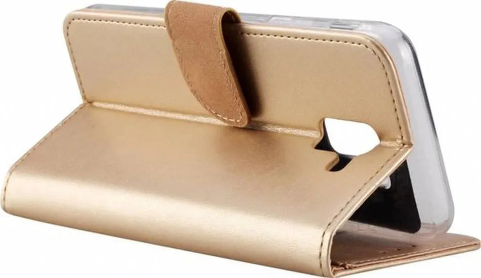Samsung Galaxy J6 2018 Hoesjes – Portemonnee Hoes – Magneetsluiting – Pasjeshouder – Goud-Ilumina Benelux