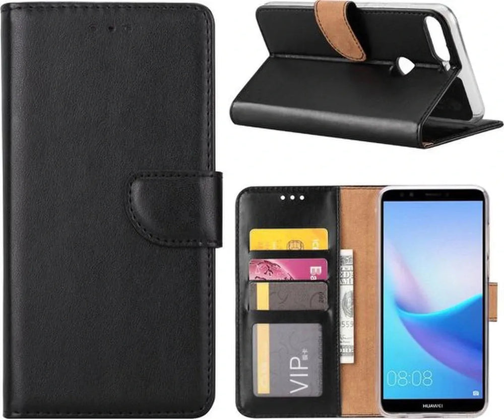Huawei Y7 2018 Hoesjes – Portemonnee Hoes – Magneetsluiting – Pasjeshouder – Zwart-Ilumina Benelux