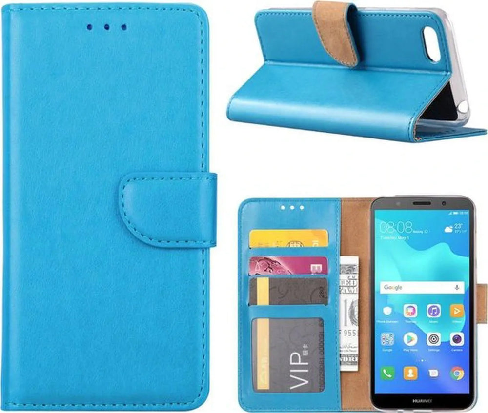 Huawei Y5 2018 Hoesjes – Portemonnee Hoes – Magneetsluiting – Pasjeshouder – Turquoise-Ilumina Benelux