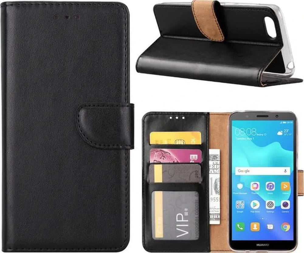 Huawei Y5 2018 Hoesjes – Portemonnee Hoes – Bookcase – Magneetsluiting – Zwart-Ilumina Benelux