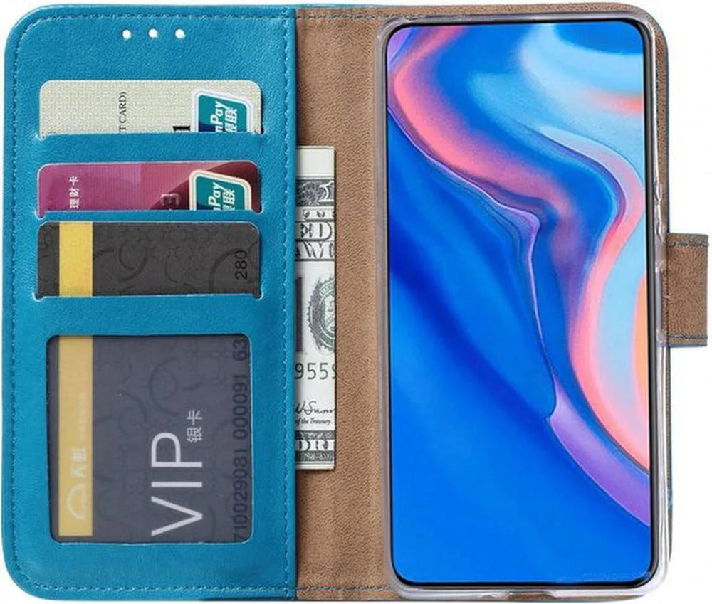 Huawei P Smart Z Hoesjes – Portemonnee Bookcase – Pasjeshouder – Magneetsluiting – Turquoise-Ilumina Benelux
