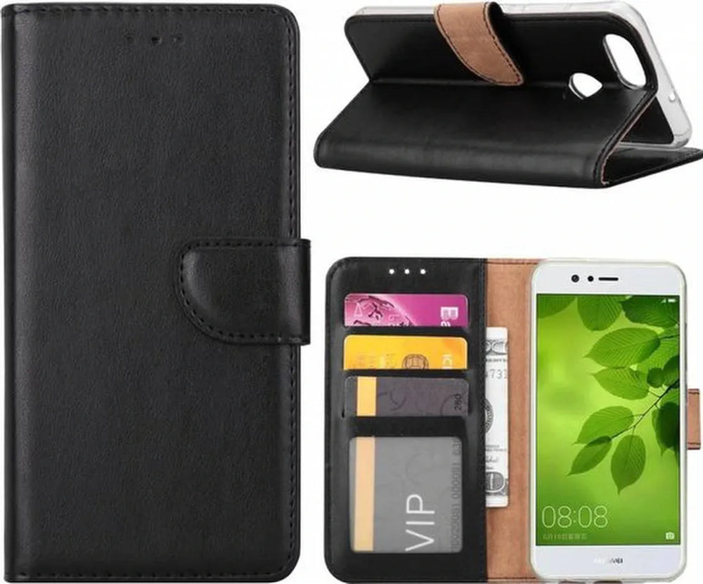 Huawei P Smart Hoesjes – Portemonnee Hoes – Pasjeshouder – Magneetsluiting – Zwart-Ilumina Benelux