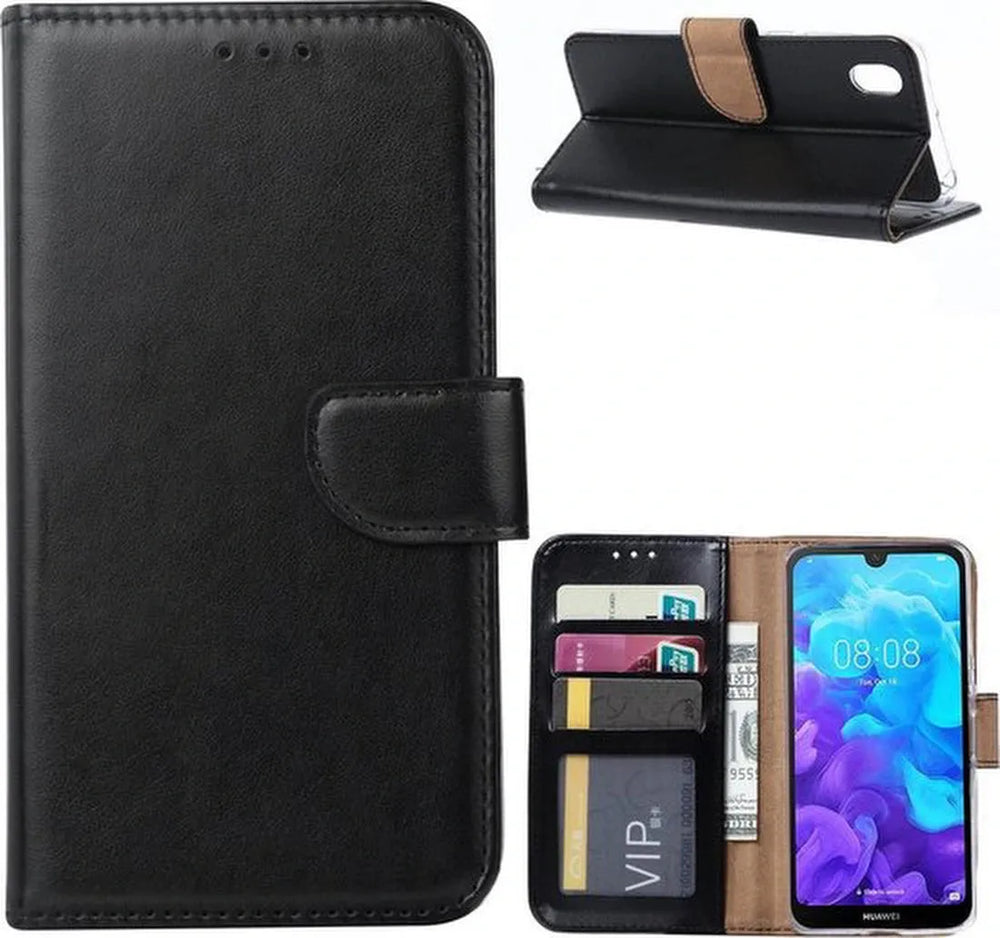 Huawei Y5 2019 Hoesjes – Portemonnee Hoes – Bookcase – Pasjeshouder – Zwart-Ilumina Benelux