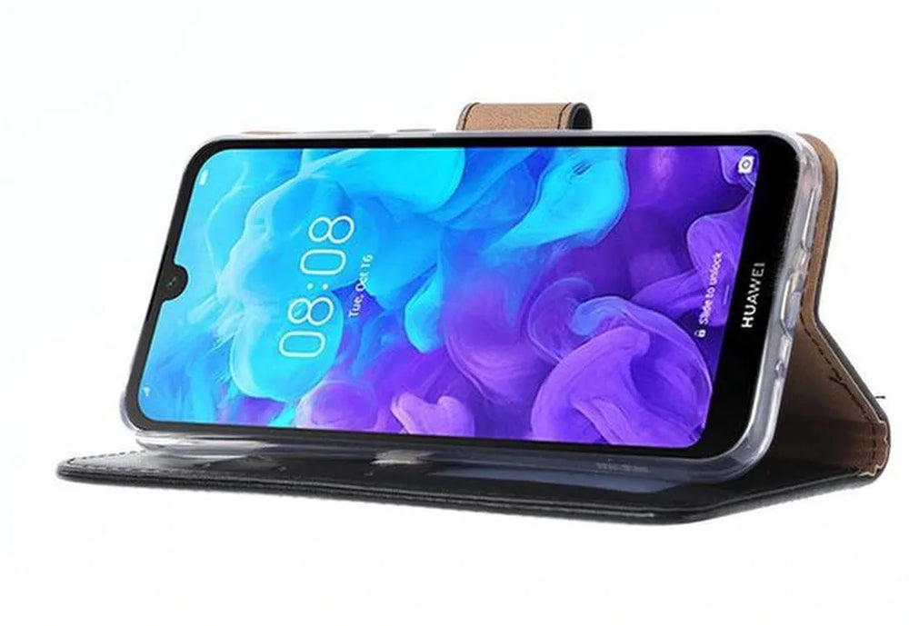 Huawei Y5 2019 Hoesjes – Portemonnee Hoes – Bookcase – Pasjeshouder – Zwart-Ilumina Benelux