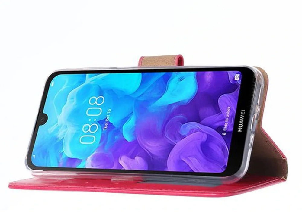 Huawei Y5 2019 Hoesjes – Portemonnee Hoes – Pasjeshouder – Magneetsluiting – Roze-Ilumina Benelux