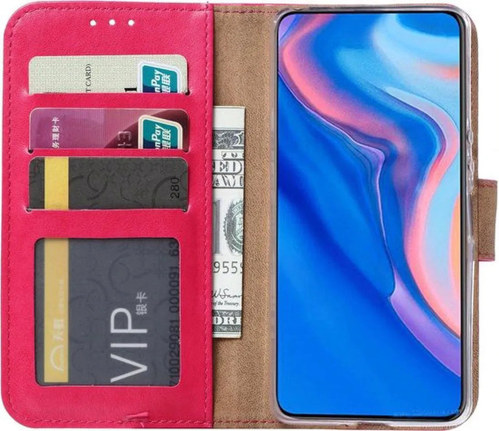 Huawei P Smart Z Hoesjes – Portemonnee Bookcase – Pasjeshouder – Magneetsluiting – Roze-Ilumina Benelux