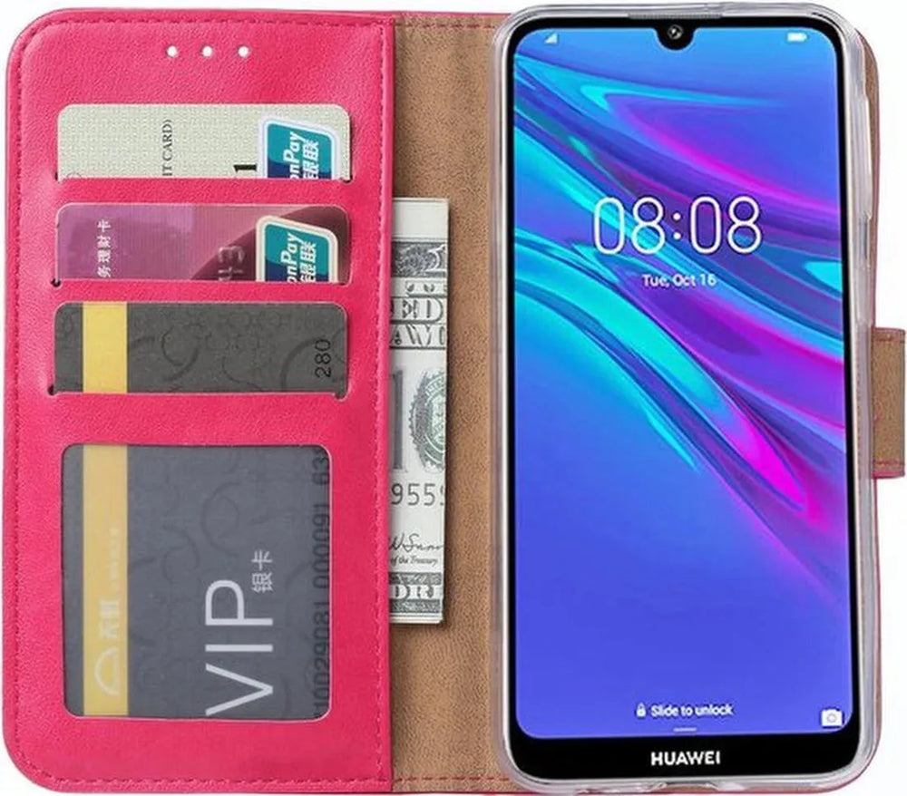 Huawei Y6 2019 Hoesjes – Portemonnee Hoes – Pasjeshouder – Magneetsluiting – Roze-Ilumina Benelux