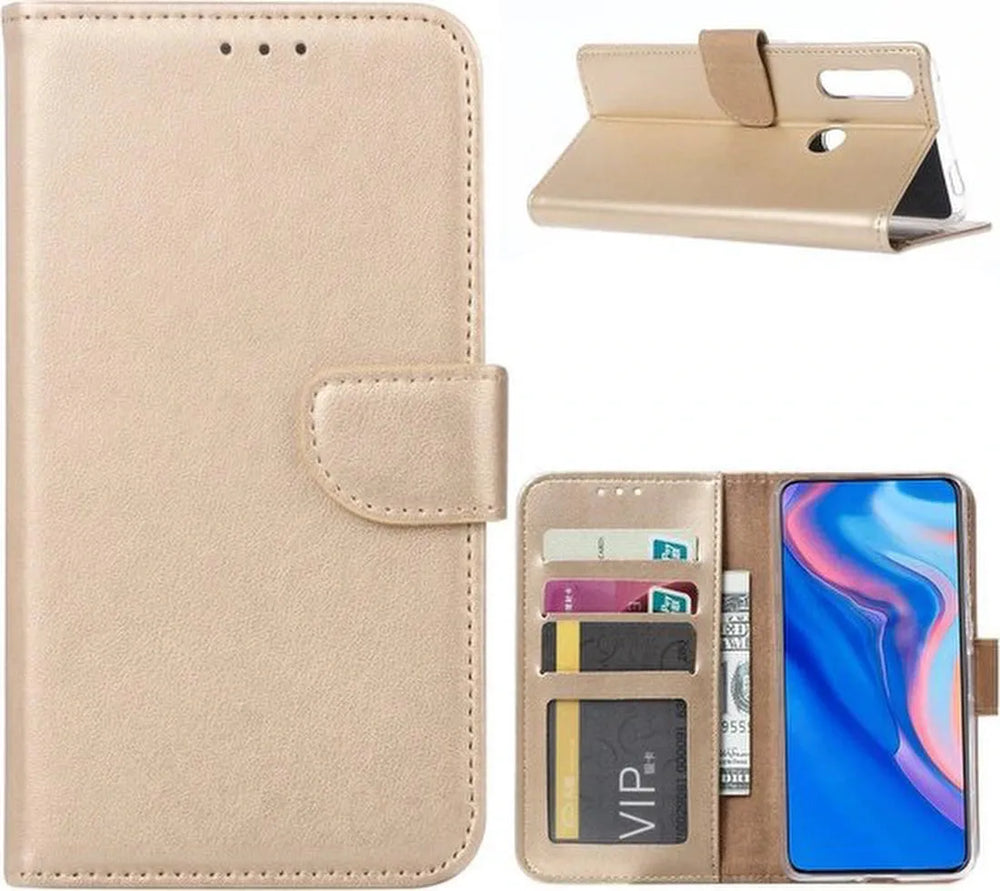 Huawei P Smart Z Hoesjes – Portemonnee Bookcase – Pasjeshouder – Magneetsluiting – Goud-Ilumina Benelux