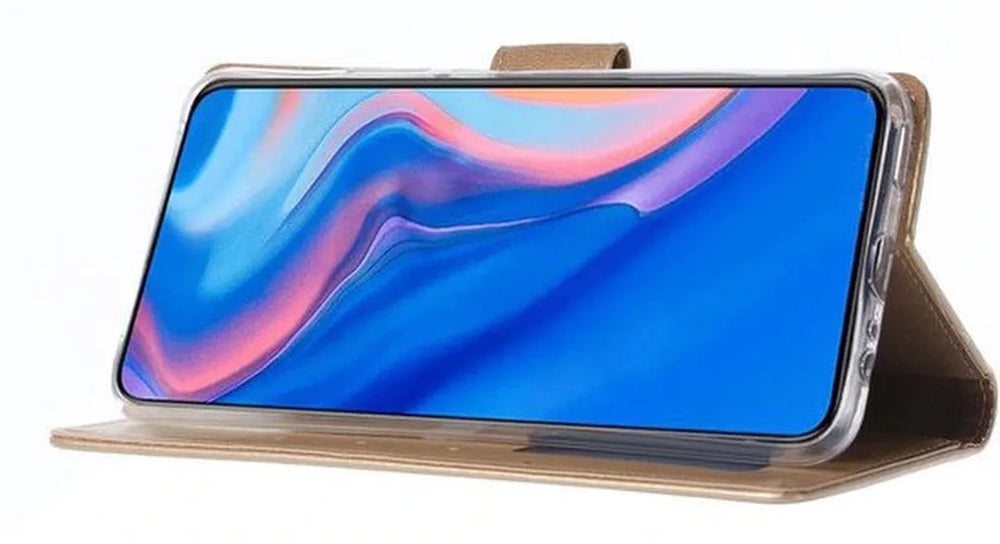 Huawei P Smart Z Hoesjes – Portemonnee Bookcase – Pasjeshouder – Magneetsluiting – Goud-Ilumina Benelux