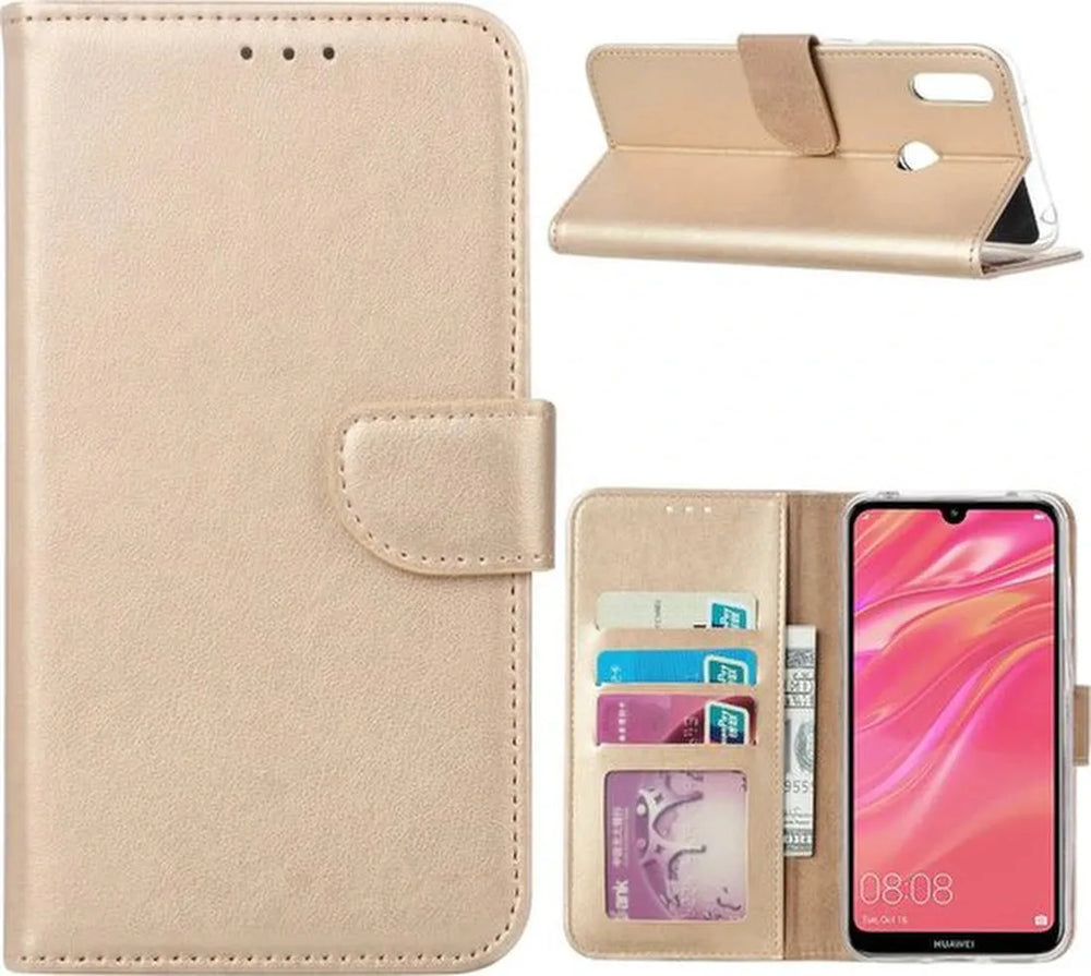 Huawei Y7 2019 Hoesjes – Bookcase Portemonnee Hoes – Pasjeshouder – Magneetsluiting – Goud-Ilumina Benelux
