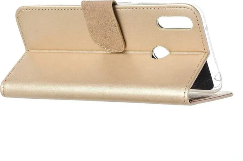 Huawei Y7 2019 Hoesjes – Bookcase Portemonnee Hoes – Pasjeshouder – Magneetsluiting – Goud-Ilumina Benelux
