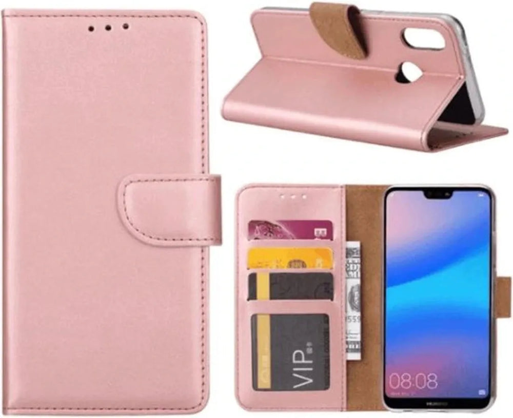 Huawei P20 Lite (2018) Hoesjes – Portemonnee Bookcase – Pasjeshouder – Magneetsluiting – Roségoud-Ilumina Benelux